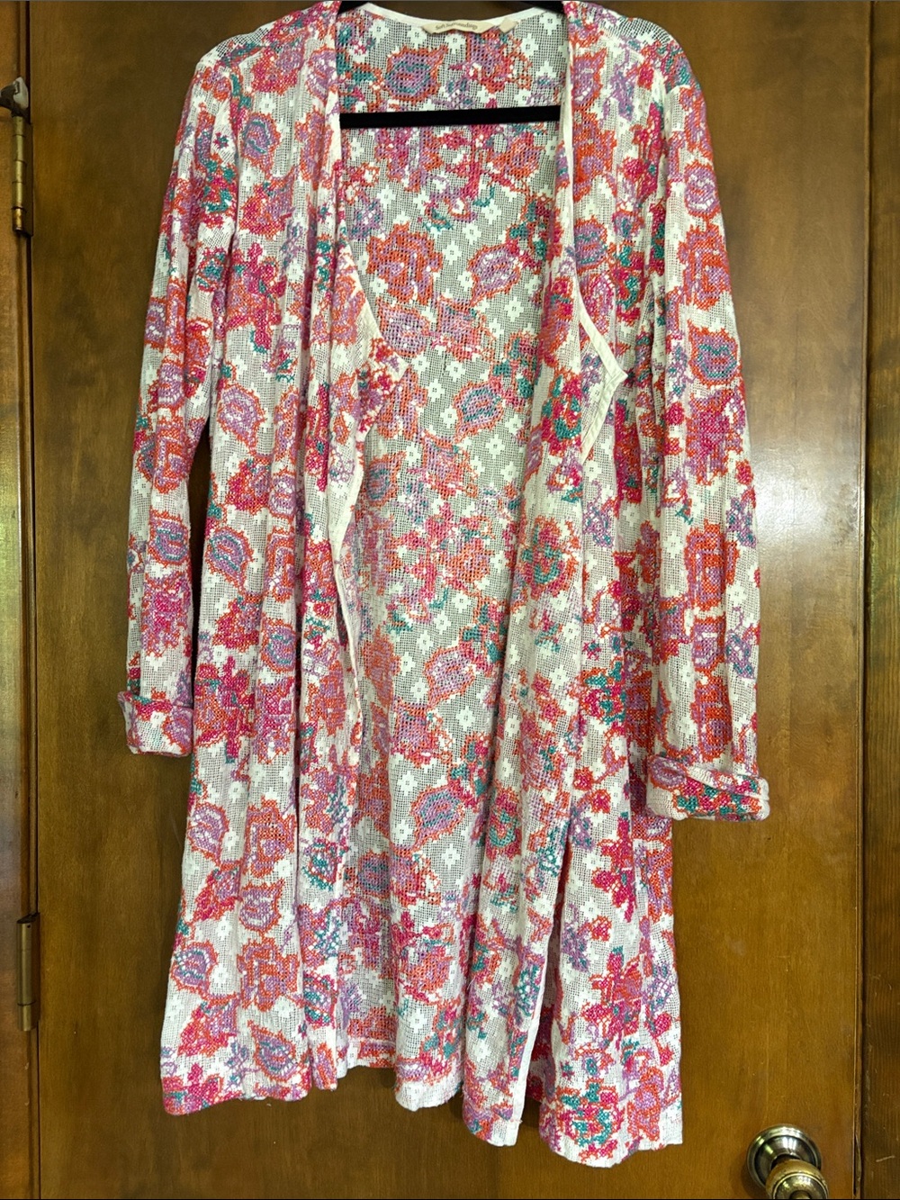 Soft Surroundings Floral Open-Front Cardigan - Pink & Coral Print Large